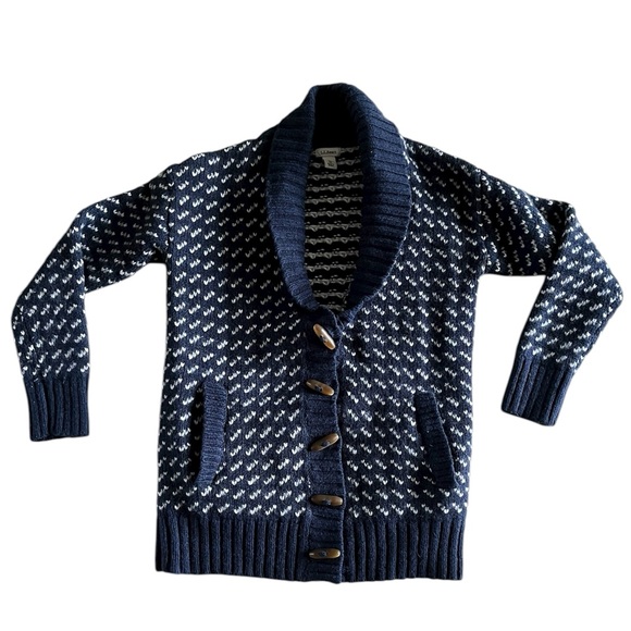 L.L. Bean Classic Ragg Wool Sweater, Cardigan Bird's-Eye Navy and White - Picture 4 of 7
